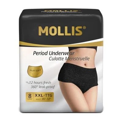 Afbeelding van MOLLIS Wegwerpbroek voor dames, postpartum ondergoed, zwangerschapsondergoed, zware stroom lekvrij, zwart, XXLarge, 8 stuks