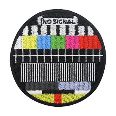 Afbeelding van Finally Home No Signal Retro tv patch om op te strijken, ouderwetse patches, vintage strijkplaatje, strijkpatch