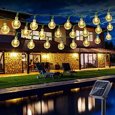 Afbeelding van BrizLabs Lichtketting op zonne energie, voor buiten, 30 leds, 4,5 m, kristal, warmwit, 8 modi, waterdicht, kristallen ballen, verlichting tuin, terras, bomen, binnenplaats, feest, decoratie