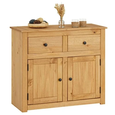 Afbeelding van CARO Möbel Commode Cancun in landelijke stijl van massief grenen, modern dressoir met 4 laden, gebeitst gewaxt oppervlak