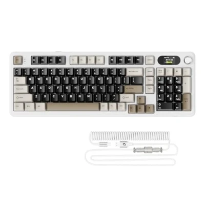 Afbeelding van ATTACK SHARK X98PRO Gasket Mechanisch Gaming toetsenbord,BT/2.4G Draadloos/USB C,LED Kleurenscherm&amp;CNC knop,RGB Backlit,98 Toetsen Hot Swap Lineaire Schakelaar,4000mAh,Web Cloud Drive,voor PC,MAC Wit