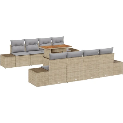 Afbeelding van vidaXL 7 delige Tuinbank Set Met Kussens Beige Poly Riet