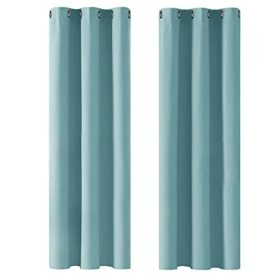 Afbeelding van Deconovo Verduisterende Gordijnen Set van 2, Thermische met Ringen voor Woonkamer, Kinderen Kamer, 107x183 cm (B x H), Hemelsblauw