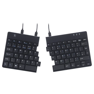 Afbeelding van R Go Split toetsenbord, ergonomisch ontwerp met gesplitst toetsenbord en geïntegreerde onderbroken indicator, QWERTY indeling (VK), USB bekabeld, zwart
