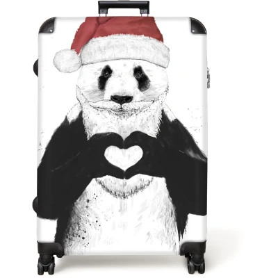 Afbeelding van NoBoringSuitcases.com® Koffer groot Reiskoffer lichtgewicht Panda Kerstmuts Hartje Liefde Rolkoffer met 4 wielen Grote trolley XL 98 liter bagage