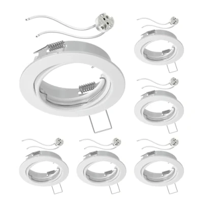 Afbeelding van ledscom.de 6 stuks plafondinbouwkader FERE inbouwkader wit mat zwenkbaar (LED/Halogeen/MR16/50mm) incl. GU5.3 stopcontact