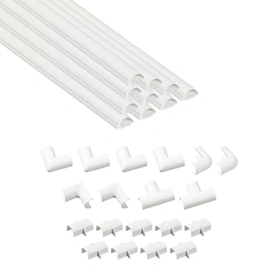 Afbeelding van Multipack met 4 meter kabelgoten van D Line, halfronde kabelgoten, kunnen worden geschilderd, zelfklevende snoerbeschermer, kabelbeheer 10x 20 mm (B) x 10 (H) 40 cm lang en 19 accessoires wit