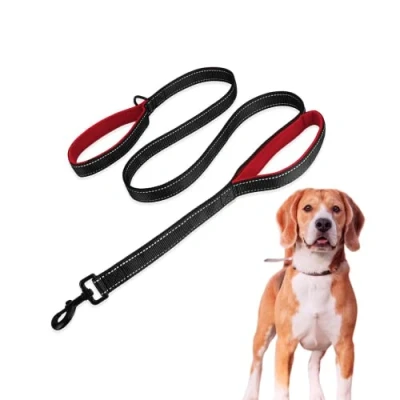 Afbeelding van Edipets, Hondenriem met dubbel gevoerd handvat, reflecterend, 1,8 meter, antislip, voor middelgrote en grote honden (Zwart/Rood)