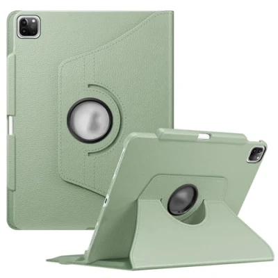 Afbeelding van FINTIE Roterende hoes compatibel met iPad Pro 12,9 inch (2022/2021/2020/2018, 6e/5e/4e/3e generatie) 360 graden draaibare beschermhoes potloodhouder, automatisch slapen/waken, saliegroen
