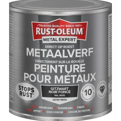 Afbeelding van Rust oleum metal expert metaalverf direct op roest zijdeglans 250 ml, gitzwart ral 9005