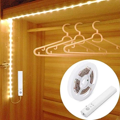 Afbeelding van Bewegingssensor kastlicht, OriFiil 2 m flexibele ledstrip, nachtlampje, 3000 K warm wit, automatisch aan/uit, werkt op batterijen voor kast, keuken, badkamer, trap, bijkeuken, onderbed