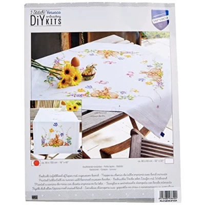 Afbeelding van Vervaco Konijnen Tafelloper Gestempeld Borduurpakket 16 x 40 inch