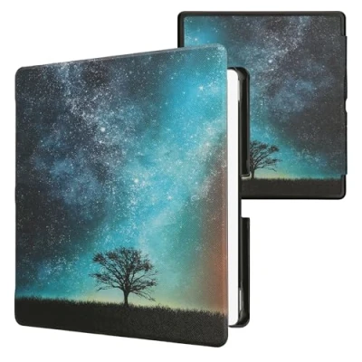 Afbeelding van kwmobile E reader hoesje geschikt voor Amazon Kindle Scribe (2024) hoes flip case met magnetische sluiting Ereader cover Sterrenstelsel en Boom design in blauw / grijs zwart