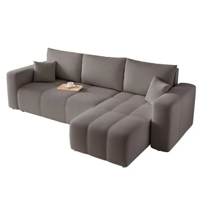 Afbeelding van GREKPOL Sofa met slaapfunctie, 145 x 248 cm, hoekbank slaapfunctie en bedlade, 3 zits, slaapbank donkergrijs