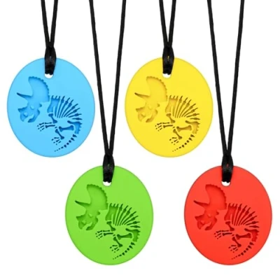 Afbeelding van CLDY 4 stuks sensorische kauwketting, kauwspeelgoed voor autistische ADHD bijtende behoeften kinderen, siliconen ketting gemaakt van voedselveilige siliconen, orale motorische taaie bijtring