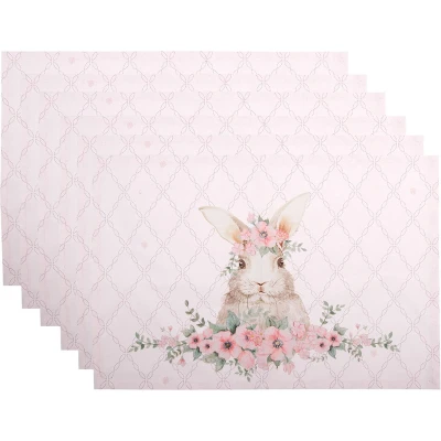 Afbeelding van Clayre &amp; Eef Placemats Set van 6 48x33 cm Roze Katoen Konijn