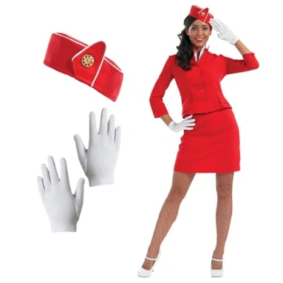 Afbeelding van Fun Shack Red Air Hostess Kostuum Vrouwen, Stewardess Sterwardess Volwassenen, Airhostesses Medium