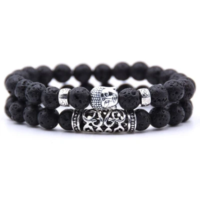 Afbeelding van Memphis Heren Kralen Armband Lavasteen en Buddha Zwart