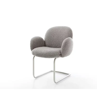 Afbeelding van sledemodel Nube Flex met armleuning rond roestvrij staal bouclé zilver grijs pocketveer kern