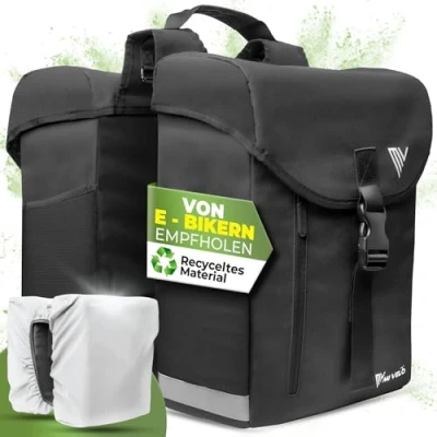 Afbeelding van MIVELO Fietstas, dubbele tas van gerecycled materiaal, fietstas voor bagagedrager 36 liter, inclusief regenbescherming, bagagedragertas, compatibel met MIK &amp; Racktime adapter, dubbel