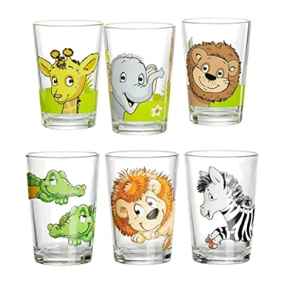 Afbeelding van Kindergläser Dschungeltiere Happy Zoo 205 ml Set van 6