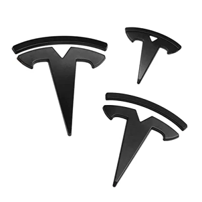 Afbeelding van Embleem Logo voor Tesla Zwart Mat Set 3 Stuks Voor/Achter/Stuurwiel Accessoires,Model Y