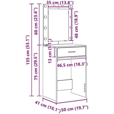 Afbeelding van vidaXL Kaptafel Zwart Eiken MDF 50 x 41 135 cm Spiegel