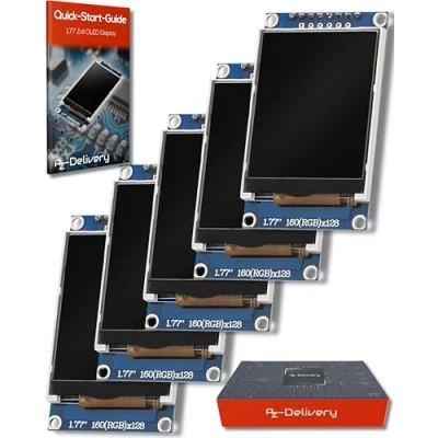 Afbeelding van AZDelivery 5 x SPI TFT Display met 1,77 inch ST7735 en 128x160 Pixels compatibel Arduino Inclusief E Book!