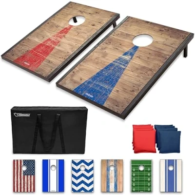 Afbeelding van GoSports Klassieke Cornhole Set inclusief 8 zitzakken, reiskoffer en spelregels (stijl naar keuze), 9 x 0,6 m