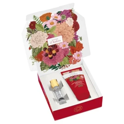 Afbeelding van Helan, Rosso d&#039;Ambra Damesgeur 10 ml + handcrème voor nagels 50 ml, geschenkdoos dames met Eau de Parfum zoet fruitig vochtinbrengende crème vitamine C en zoete amandelolie, cadeau ideeën
