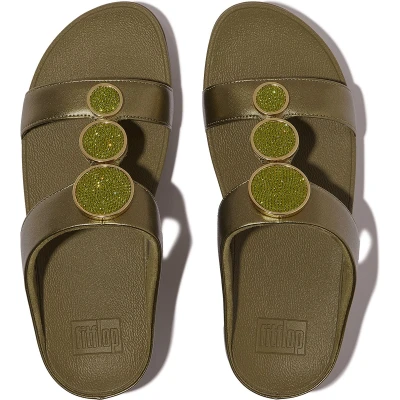 Afbeelding van FitFlop Halo Bead Circle Metallic H Bar Slides GROEN Maat 37