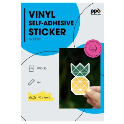 Afbeelding van PPD A4 x 40 vellen Inkjet PREMIUM Stickerfolie Wit Glanzend Zelfklevend, Microporeuze Coating voor Full Colour Prints in Fotokwaliteit, Waterdicht 36
