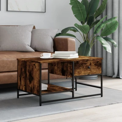 Afbeelding van Salontafel 85,5x51x45 cm bewerkt hout gerookt eikenkleurig