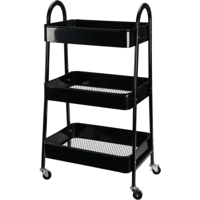 Afbeelding van Storage Solutions keukentrolley badkamertrolley trolley 3 lagen zwart met 2 remmen