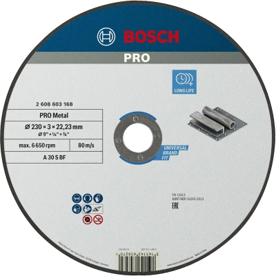 Afbeelding van Bosch Accessoires Doorslijpschijf recht Standard for Metal A 30 S BF, 230 mm, 22,23 3,0 mm 1 stuks 2608603168