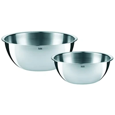 Afbeelding van Silit Set van 2 roestvrijstalen kommen voor de keuken, multifunctionele mengkom, slakom, roestvrij staal, deegschaal, stapelbaar