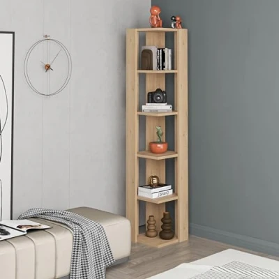 Afbeelding van Hocuspicus HOCUS PICUS 5 laags Hoekboekenkast 161x34x34cm Boekenkast voor Woonkamer of Kantoor Veel Kleuropties Eenvoudig te Monteren Opberg en Displaymeubel (Eiken)
