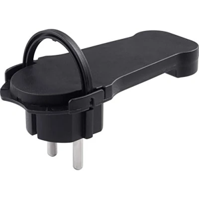 Afbeelding van Meister Platte stekker zwart met klapbeugel geschikt voor leidingen 1,5 mm² kabeldoorsnede IP20 binnenruimte/geaarde hoekstekker extra plat/geaarde / 7421080, 1 stuk