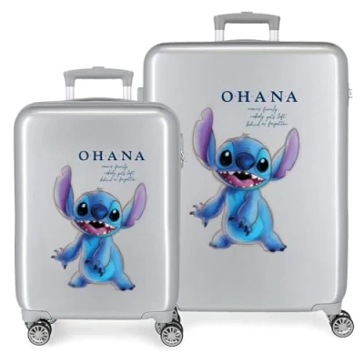 Afbeelding van Disney Stitch Kofferset, 100 stuks, grijs, 55/70 cm, harde ABS kunststof, geïntegreerde TSA sluiting, 81 l, 6 kg, 4 dubbele wielen, bagage, handbagage, 100, Set maletas, kofferset