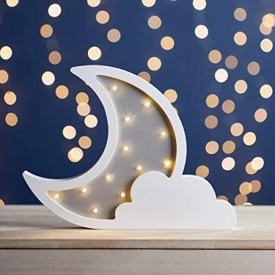 Afbeelding van Lights4fun LED houten wolk &amp; maan wandlamp nachtlampje bedlampje