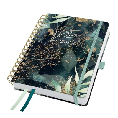 Afbeelding van 2x Spiraal agenda Inspire A5 2025 (NL/FR/EN/DU) Glamourous Leaves Hard