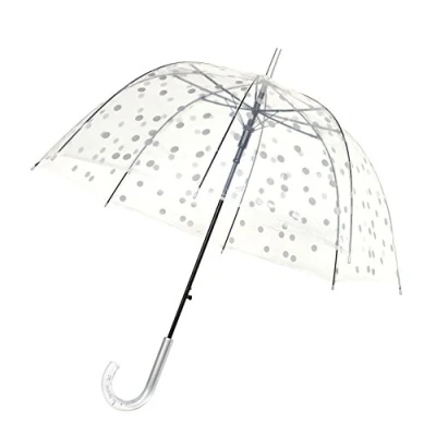 Afbeelding van SMATI Paris Polka Dots Zilveren Bellenparaplu Helder; Windscherm; Automatische opening; Kristal stijl handvat; Frans design; Koepelvormige paraplu.
