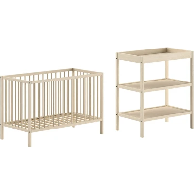 Afbeelding van Babykamer Dino: babybed 60x120cm en verzorgingstafel dennenhout