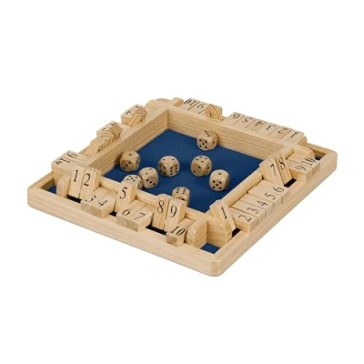 Afbeelding van Relaxdays shut the box 4 spelers hout getallen 1 tot 10 bordspel 8 dobbelstenen