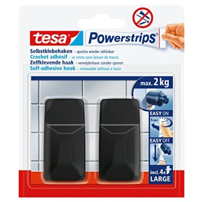 Afbeelding van tesa Black Hooks L Powerstrips kleefhaak groot vierkant (b x h) 20 mm 50 Zwart Inhoud: 2 stuk(s)
