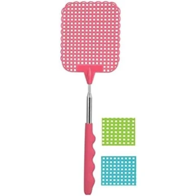 Afbeelding van Fackelmann 44678 Vliegenmepper met telescoopsteel, vliegendoder, kunststof, roze, blauw, groen, 26,5 x 1,5 8,3 cm
