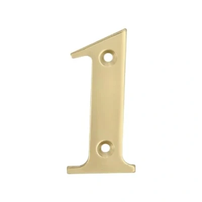 Afbeelding van AMIG Huisnummer 1 massief messing 5cm incl. bijpassende schroeven gepolijst goudkleur Huisnummers