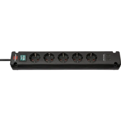 Afbeelding van Bremounta stekkerdoos met 2 USB C laadaansluitingen 5x zwart 3m H05VVF