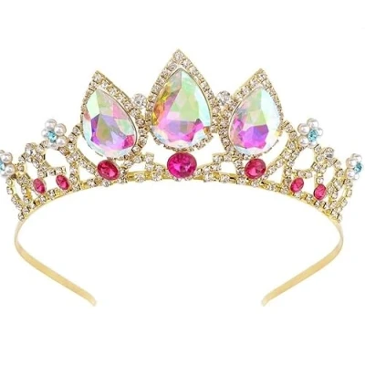 Afbeelding van Meisjes Prinses Verwarde Kristal Strass Cosplay Tiara Hoofdband Kroon Voor Prom Halloween Verjaardag Kostuum Partij (Goud Rood)