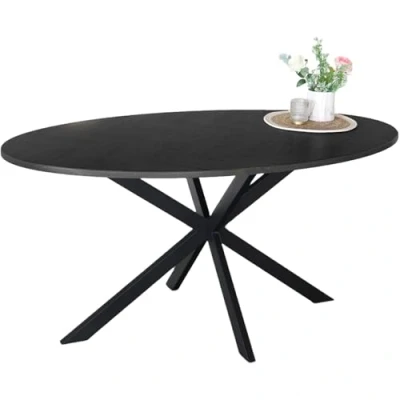 Afbeelding van Eettafel ovaal visgraat 160cm Obie zwart ovale tafel